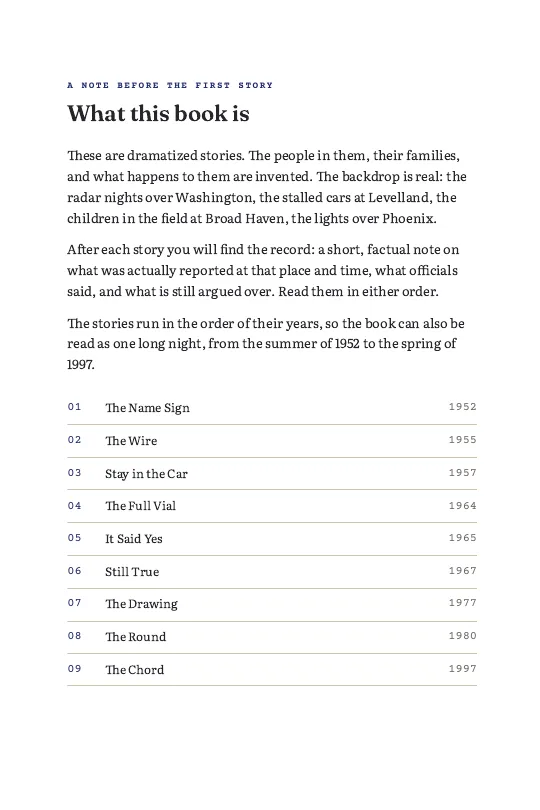 Volume One, contents page